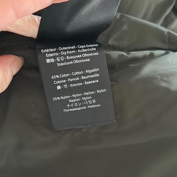 Mackage Inari-o Down Coat Two Tone Puffer Jacket Navy Green Mixed Media Parka - Picture 13 of 17